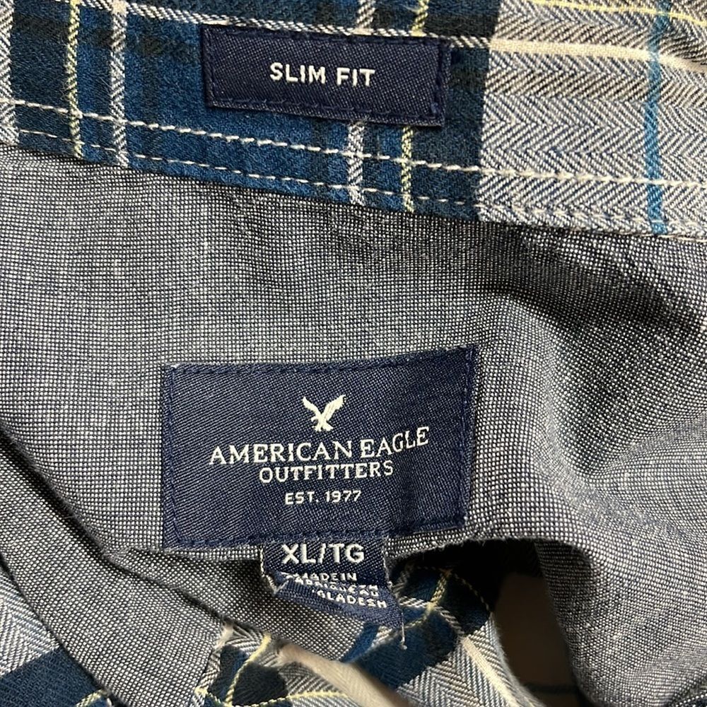 American Eagle Men’s Blue Plaid Long Sleeve Button Up Shirt XL, Slim Fit - Picture 3 of 8